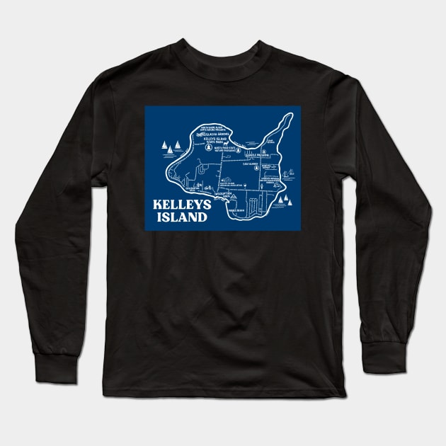 Kelleys Island Map Long Sleeve T-Shirt by fiberandgloss